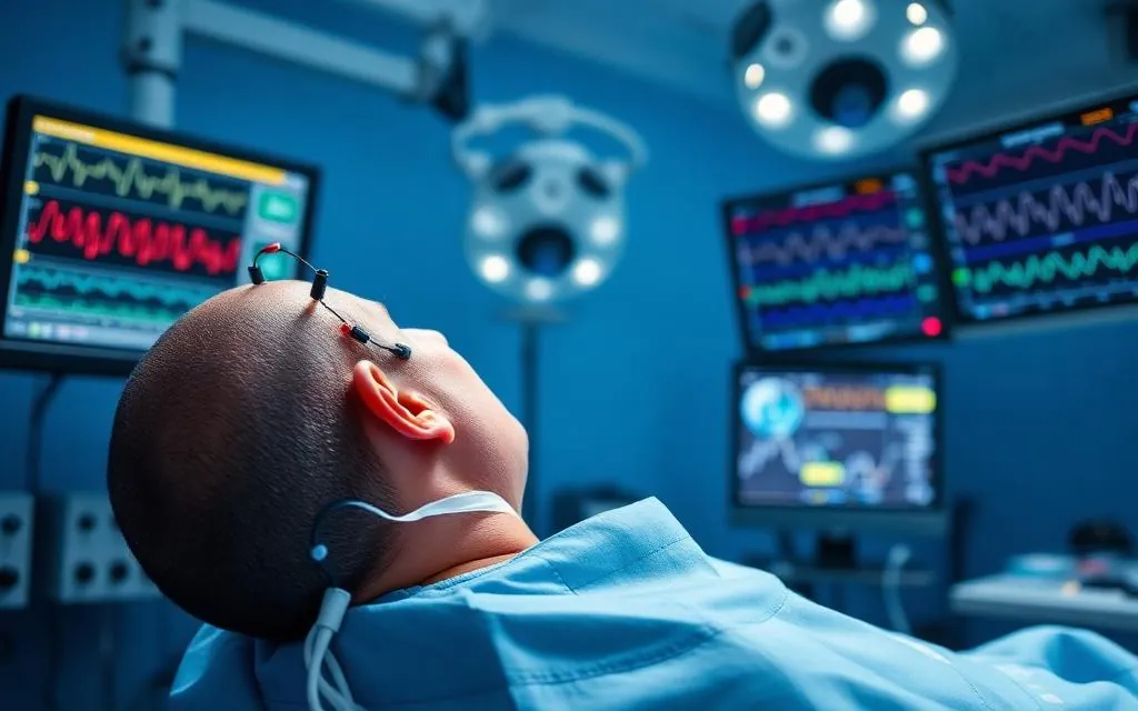 Patient mit EEG-Elektroden im perioperativen Setting